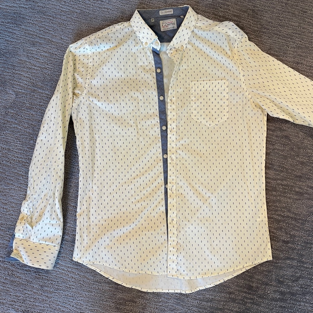 7 Diamonds Cream and Blue Patterned Shirt